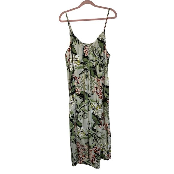 Linea Donatella Green Tropical Print Sleeveless Straps Maxi Slip Dress Size L - Picture 1 of 8